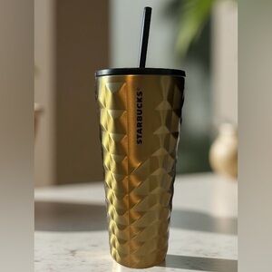 Starbucks 2024 Holiday Metallic Gold & Black Studded Stainless Steel Tumbler NWT